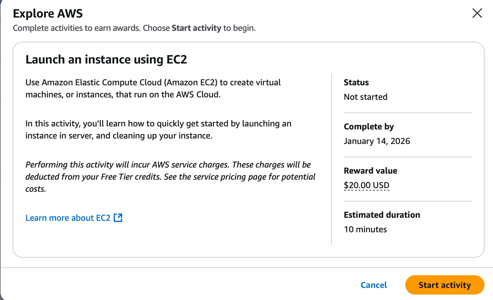 Earn AWS credits 任务列表