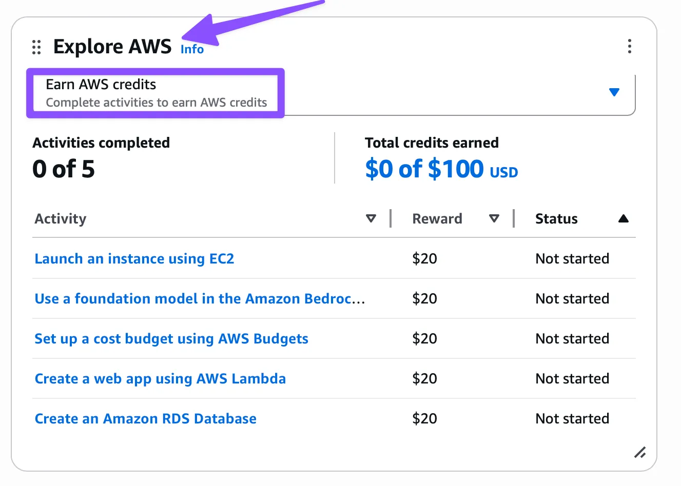 Explore AWS 入口