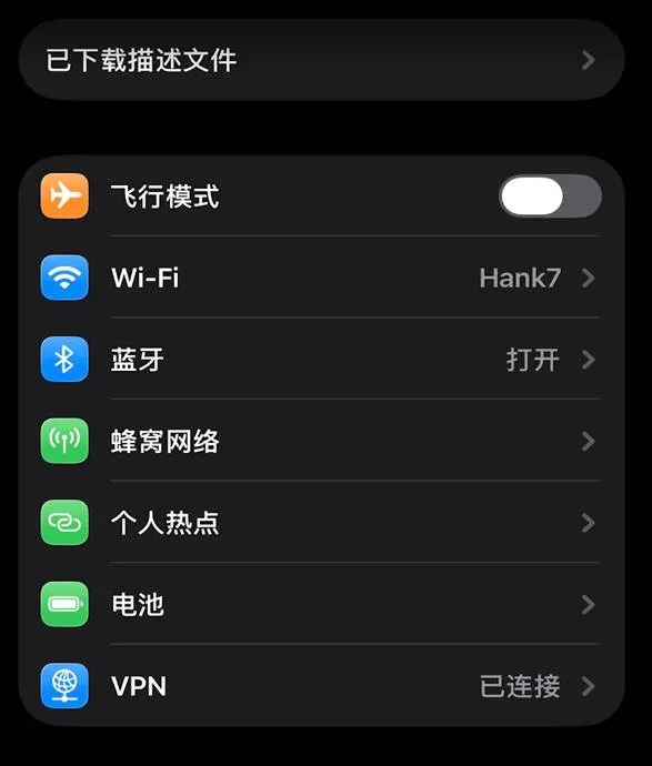 设置 → 已下载描述文件